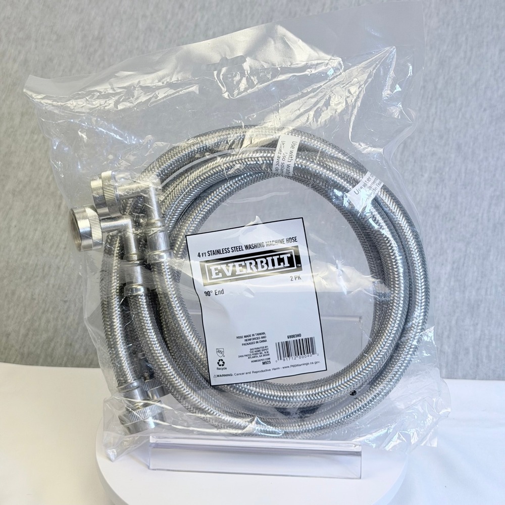 Everbilt 4 ft Stainless Steel Washing Machine Hose 2-Pack 90 Degree End 69003HD